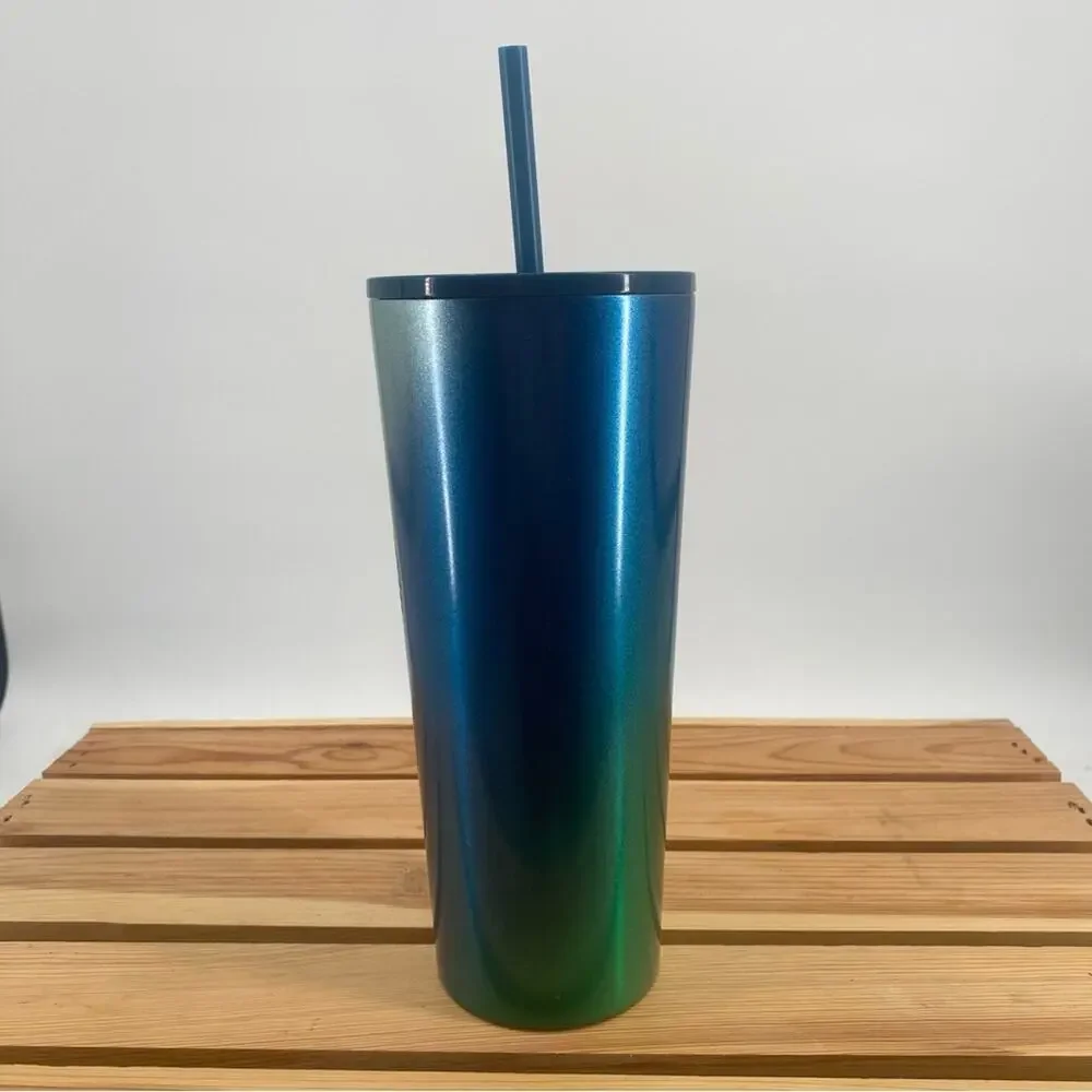 Starbucks 2021 Holiday Stainless Steel Blue & Green Ombre Tumbler 24 Oz Cold Cup